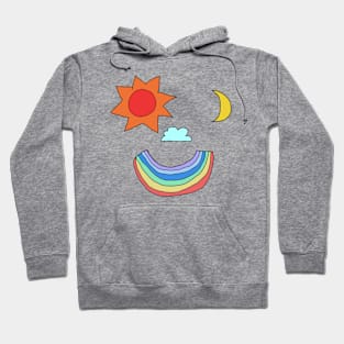 Celestial Grin: Sun-Eyed Joy in the Sky Hoodie